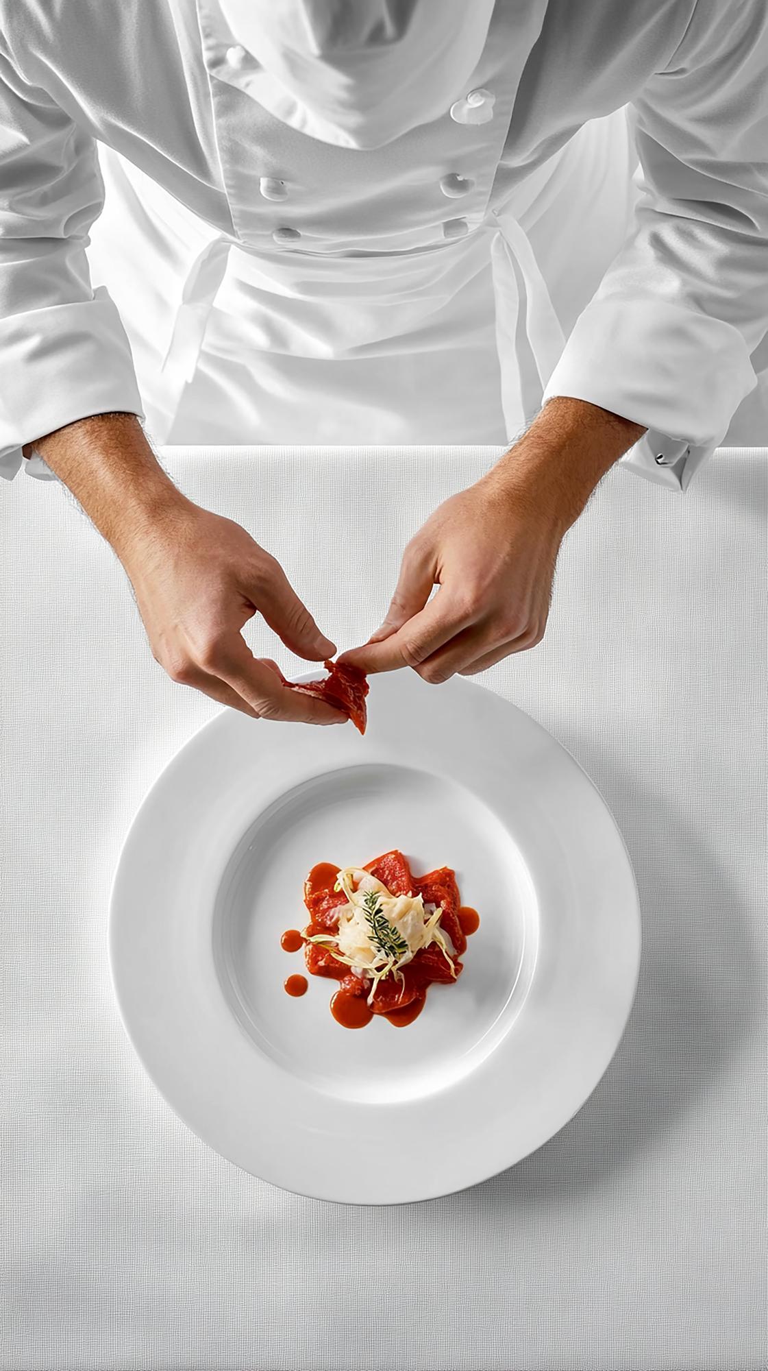 Instructor demonstrating precise plating on stainless table